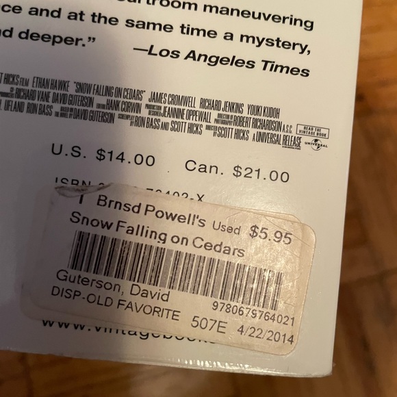 Snow Falling On Cedars Murder Mystery Novel Book David Guterson Used - Picture 4 of 4